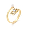 Evil Eye Brass Micro Pave Clear Cubic Zirconia Open Cuff Rings for Women. with ABS Plastic Imitation Pearl and Enamel RJEW-G343-20G-4