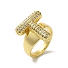 Letter Brass Micro Pave Clear Cubic Zirconia Open Cuff Ring for Women RJEW-N046-03T-G-1
