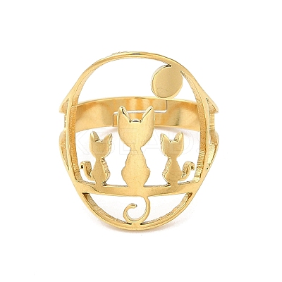 Ion Plating(IP) 304 Stainless Steel Hollow Cat Adjustable Ring RJEW-L107-022G-1
