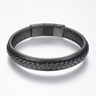 Braided Leather Cord Bracelets BJEW-H561-04C-1