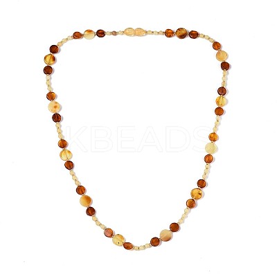 Natural Amber Flat Round and Round Beaded Necklaces NJEW-T019-11-1