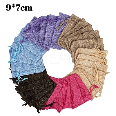 30Pcs 6 Colors Rectangle Polyester Imitation Burlap Packing Pouches Drawstring Bags ABAG-YW0001-09A-1