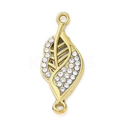 304 Stainless Steel Crystal Rhinestone Leaf Connector Charms STAS-V003-06G-1