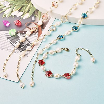 Plum Blossom Flower Glass Link Bracelets Set for Teen Girl Women X1-BJEW-TA00017-1