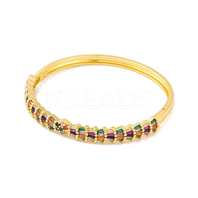 Brass Pave Colorful Cubic Zirconia Hinged Bangles for Women BJEW-S147-33G-E-1