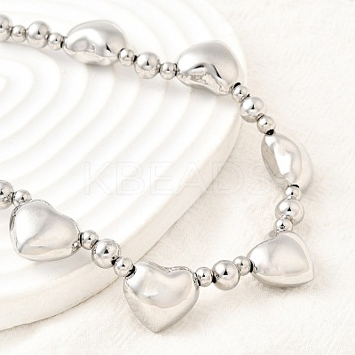 Brass Heart Bib Round Beaded Necklaces for Women NJEW-D314-09G-1