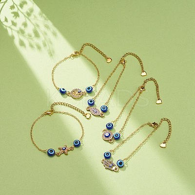 Crystal Rhinestone & Resin Evil Eye Link Slider Bracelet BJEW-JB08630-1