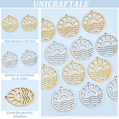 12Pcs 2 Colors 201 Stainless Steel Pendants STAS-UN0060-26-1