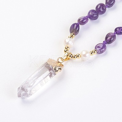 Natural Amethyst and Natural Quartz Crystal Pendant Necklaces NJEW-I220-04-1