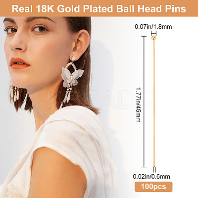 100Pcs Brass Ball Head Pins KK-BBC0011-51G-1