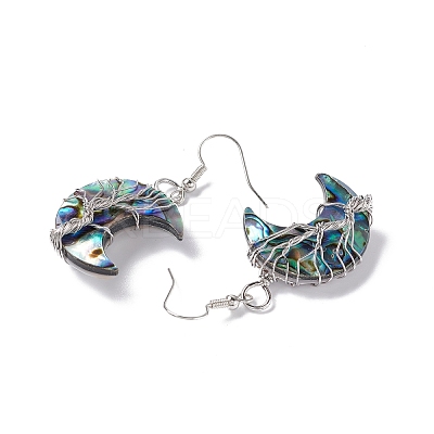 Natural Paua Shell Crescent Moon Dangle Earrings EJEW-G307-01P-1