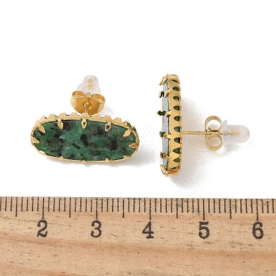 304 Stainless Steel Turquoise Oval Stud Earrings for Women EJEW-R010-01G-01-1