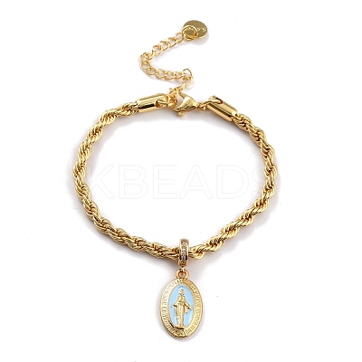 Alloy Enamel Oval with Virgin Mary Charm Bracelets BJEW-L652-19-G-1