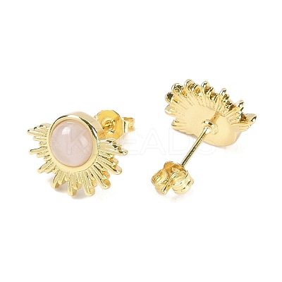 Natural Rose Quartz Stud Earrings EJEW-K288-01G-09-1