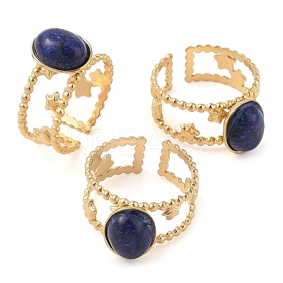 Oval Natural Lapis Lazuli Finger Rings RJEW-Z057-11G-03-1