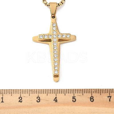 201 Stainless Steel Crystal Rhinestone Religion Cross Pendant Necklaces LS-NJEW-H065-11G-1