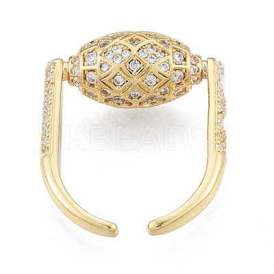 Clear Cubic Zirconia Oval Open Cuff Ring RJEW-G261-21G-1