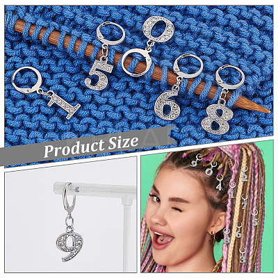 Zinc Alloy & Glass Number Pendant Locking Stitch Markers HJEW-PH01872-1