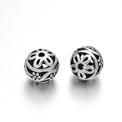 Round Tibetan Style Alloy Filigree Beads TIBEB-D027-02AS-1