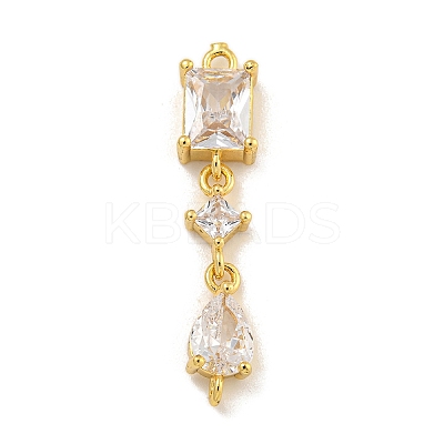Rack Plating Brass Clear Cubic Zirconia Rectangle & Rhombus & Teardrop Connector Charms KK-C074-20G-1