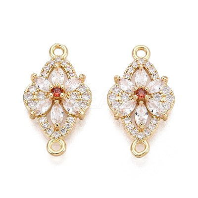 Brass Pave Clear and Orange Red Cubic Zirconia Connector Charms KK-N284-03G-1