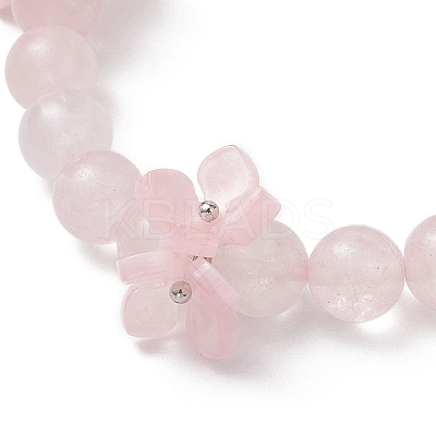 Natural Rose Quartz Round Beaded Charm Bracelets BJEW-TA00615-03-1
