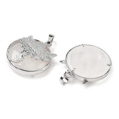 Natural Quartz Crystal Flat Round Pendants G-G279-01P-06-1