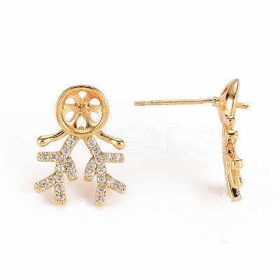 Brass Micro Pave Clear Cubic Zirconia Earring Findings KK-S356-256-NF-1