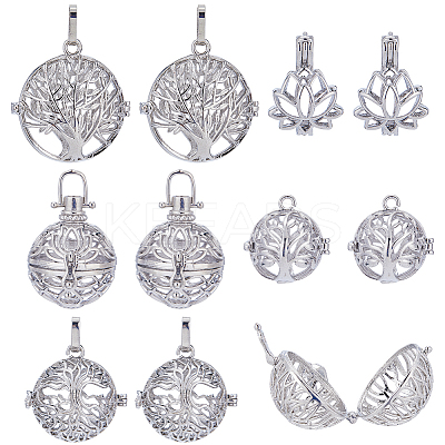 10Pcs 5 Styles Filigree Brass Cage Pendants KK-SC0003-77B-1