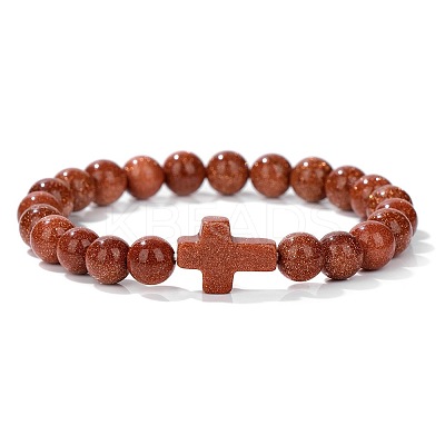 Synthetic Goldstone Round Beads Stretch Bracelets YG0612-18-1