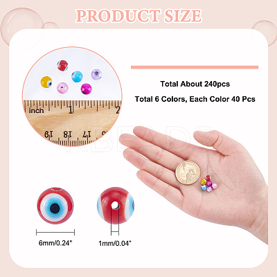 240Pcs 6 Colors Handmade Evil Eye Lampwork Round Bead LAMP-NB0001-76A-1
