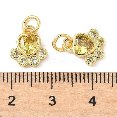 Brass Pave Cubic Zirconia Paw Print Charms KK-I355-17G-03-1
