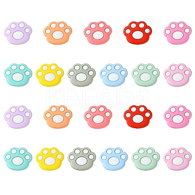 22Pcs 11 Colors Cat Paw Print Food Grade Eco-Friendly Silicone Focal Beads SIL-CJ0001-34-1