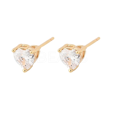 Heart Brass Pave Cubic Zirconia Stud Earrings for Women EJEW-G428-29B-02-1