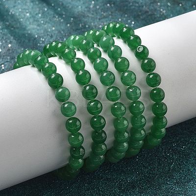 Natural Malaysia Jade(Dyed) Bead Stretch Bracelets BJEW-K212-B-013-1