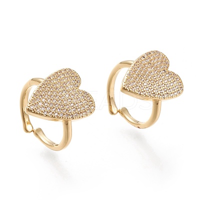 Adjustable Brass Micro Pave Clear Cubic Zirconia Cuff Rings RJEW-I070-01G-1