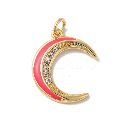 Moon Rack Plating Brass Micro Pave Cubic Zirconia Enamel Pendants KK-G504-06G-04-1