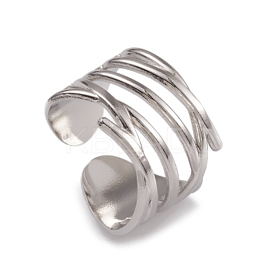 Non-Tarnish 304 Stainless Steel Hollow Out Open Cuff Rings for Women RJEW-G285-20P-1