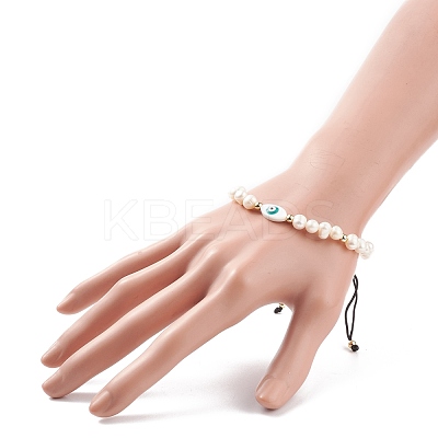 Natural Shell & Pearl Braided Bead Bracelet BJEW-JB08237-01-1