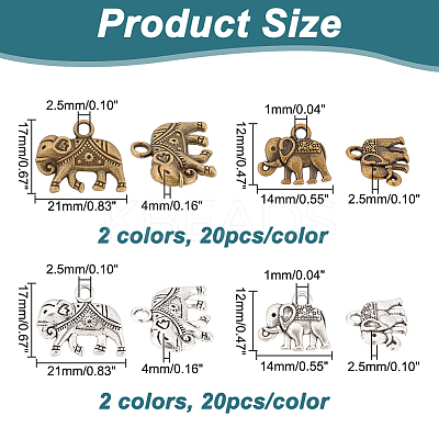 80Pcs 4 Style Tibetan Style Alloy Pendants TIBEP-AR0001-08-1
