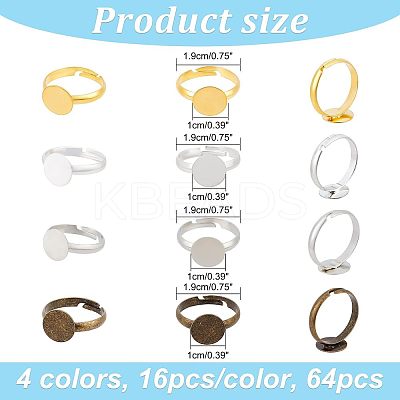 64Pcs 4 Colors Adjustable Brass Pad Ring Base Findings KK-FH0004-57-1