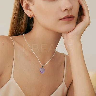 8Pcs 8 Styles Natural Mixed Gemstone Heart Pendant Necklace with Alloy Chains NJEW-FI0001-45-1