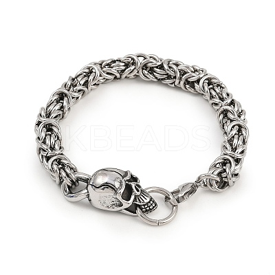 9MM 201 Stainless Steel Skull Byzantine Chain Bracelets for Men Women BJEW-B143-07ASP-1