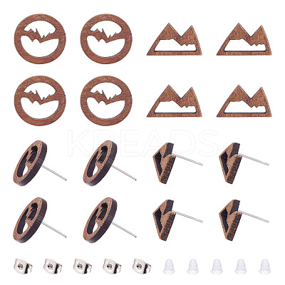 DIY 20Pcs 2 Style Mountain Natural Wood Stud Earrings DIY-TA0010-06-1