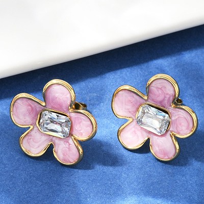 304 Stainless Steel Flower Stud Earrings EJEW-S268-01G-A-1