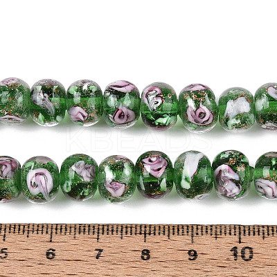 Handmade Lampwork Inner Flower Rondelle Beads Strands LAMP-T022-24G-1