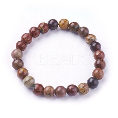 Natural Polychrome Jasper/Picasso Stone/Picasso Jasper Beads Stretch Bracelets BJEW-F380-01-B05-1
