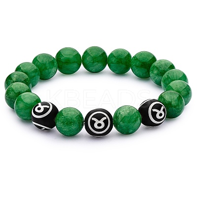 Green Natural Yellow Jade Round Beaded Stretch Bracelet BJEW-SW00077-10-1