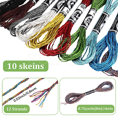 10 Skeins 12-Ply Metallic Polyester Embroidery Floss OCOR-WH20074-12A-1