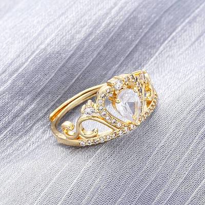 Brass Micro Pave Clear Cubic Zirconia Cuff Rings for Women RJEW-U047-37B-G-1